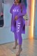 Purple Fashion Casual Print Letter O Neck Long Sleeve Two Pieces
