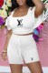 White Fashion Casual Print Letter Square Collar Short Sleeve Two Pieces