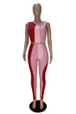 Pink Casual Solid Patchwork O Neck Sleeveless Two Pieces