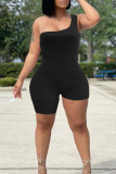 Red Sexy Casual Solid Asymmetrical One Shoulder Skinny Romper