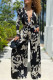 Black White Fashion Casual Print Patchwork V Neck Long Sleeve Two Pieces