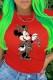 Red Fashion Street Character Patchwork O Neck T-Shirts