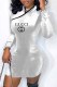 White Fashion Sexy Print Letter Mandarin Collar One Step Skirt Dresses