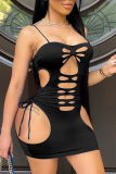 Pink Sexy Solid Hollowed Out Spaghetti Strap Pencil Skirt Dresses