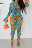 Colour Sexy Print Patchwork O Neck Skinny Jumpsuits