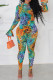 Colour Sexy Print Patchwork O Neck Skinny Jumpsuits