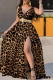Leopard Print Fashion Casual Print Patchwork Slit V Neck Sleeveless Dress