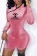 Pink Fashion Street Print Letter Mandarin Collar Rompers