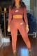 Tangerine Red Fashion Casual Print Letter V Neck Long Sleeve Two Pieces