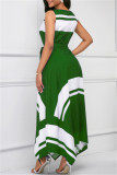 Red Fashion Casual Print Asymmetrical O Neck Sleeveless Dress