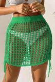 White Sexy Solid Hollowed Out Patchwork Frenulum Swimwears Cover Up