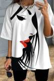 White Casual Print Patchwork O Neck T-Shirts