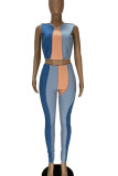 Pink Casual Solid Patchwork O Neck Sleeveless Two Pieces