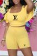 Yellow Fashion Casual Print Letter Square Collar Short Sleeve Two Pieces