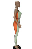 Pink Casual Solid Patchwork O Neck Sleeveless Two Pieces
