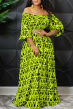 Blue Casual Print Patchwork Off the Shoulder Straight Dresses