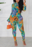 Colour Sexy Print Patchwork O Neck Skinny Jumpsuits