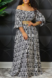 Blue Casual Print Patchwork Off the Shoulder Straight Dresses