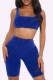Royal Blue Fashion Casual Print Patchwork Square Collar Sleeveless Two Pieces