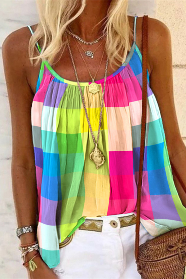 Colour Sexy Casual Print Backless O Neck Tops
