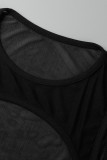 Coffee Sexy Solid Patchwork See-through O Neck Sleeveless Two Pieces