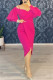 Rose Red Fashion Casual Solid Patchwork V Neck Long Sleeve Dresses