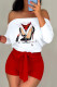 Red Fashion Casual Print Patchwork Off the Shoulder Regular Romper