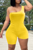 Red Sexy Casual Solid Asymmetrical One Shoulder Skinny Romper