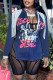 Deep Blue Sexy Street Print Tassel Patchwork Slit V Neck Tops
