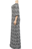 Blue Casual Print Patchwork Off the Shoulder Straight Dresses