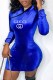 Blue Fashion Sexy Print Letter Mandarin Collar One Step Skirt Dresses