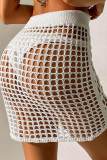 White Sexy Solid Hollowed Out Patchwork Frenulum Swimwears Cover Up