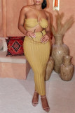 Yellow Fashion Sexy Solid Bandage Backless Halter Sleeveless Two Pieces