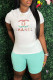 White Fashion Casual Letter Embroidered O Neck Short Sleeve Two Pieces