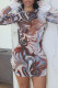 Multicolor Fashion Sexy Print Patchwork O Neck Long Sleeve Dresses