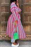 Rose Red Fashion Casual Striped Print Bandage Patchwork Outerwear