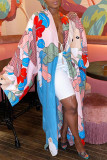Powder Blue Fashion Casual Print Patchwork Outerwear