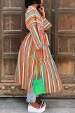 Rose Red Fashion Casual Striped Print Bandage Patchwork Outerwear