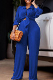 Pink Casual Solid Patchwork Buckle Turndown Collar Long Sleeve Two Pieces