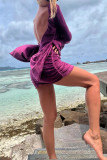Blue Fashion Sexy Solid Backless O Neck Long Sleeve Dresses