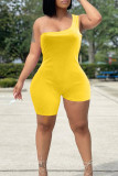 Red Sexy Casual Solid Asymmetrical One Shoulder Skinny Romper