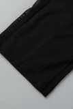 Coffee Sexy Solid Patchwork See-through O Neck Sleeveless Two Pieces