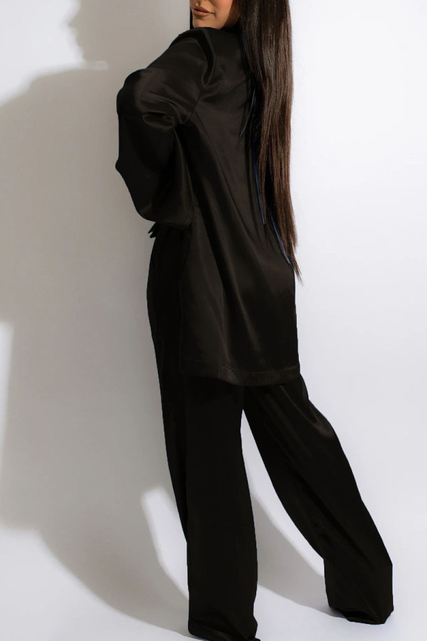 Black Sexy Solid Patchwork Turndown Collar Long Sleeve Three Pieces