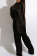 Black Sexy Solid Patchwork Turndown Collar Long Sleeve Three Pieces