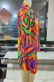 Colour Fashion Casual Print Patchwork Buckle Turndown Collar Long Sleeve Two Pieces