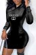 Black Fashion Sexy Print Letter Mandarin Collar One Step Skirt Dresses