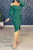 Rose Red Fashion Casual Solid Patchwork V Neck Long Sleeve Dresses