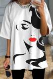 White Casual Print Patchwork O Neck T-Shirts