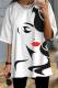 White Red Casual Print Patchwork O Neck T-Shirts
