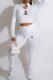 White Fashion Casual Print Letter Zipper Collar Long Sleeve Two Pieces